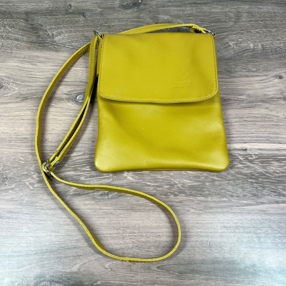 Vera Pelle Crossbody Bag Womens Small Mustard Yellow Italian Leather Messenger‎